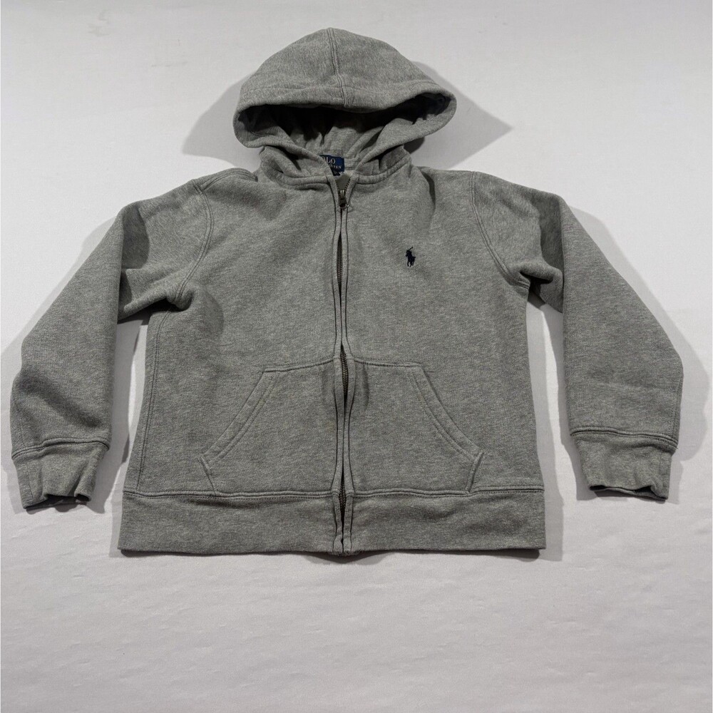 Polo Ralph Lauren Boys Kids Gray Zip Hoodie Cotton Preppy Sweatshirt Sz M 10/12